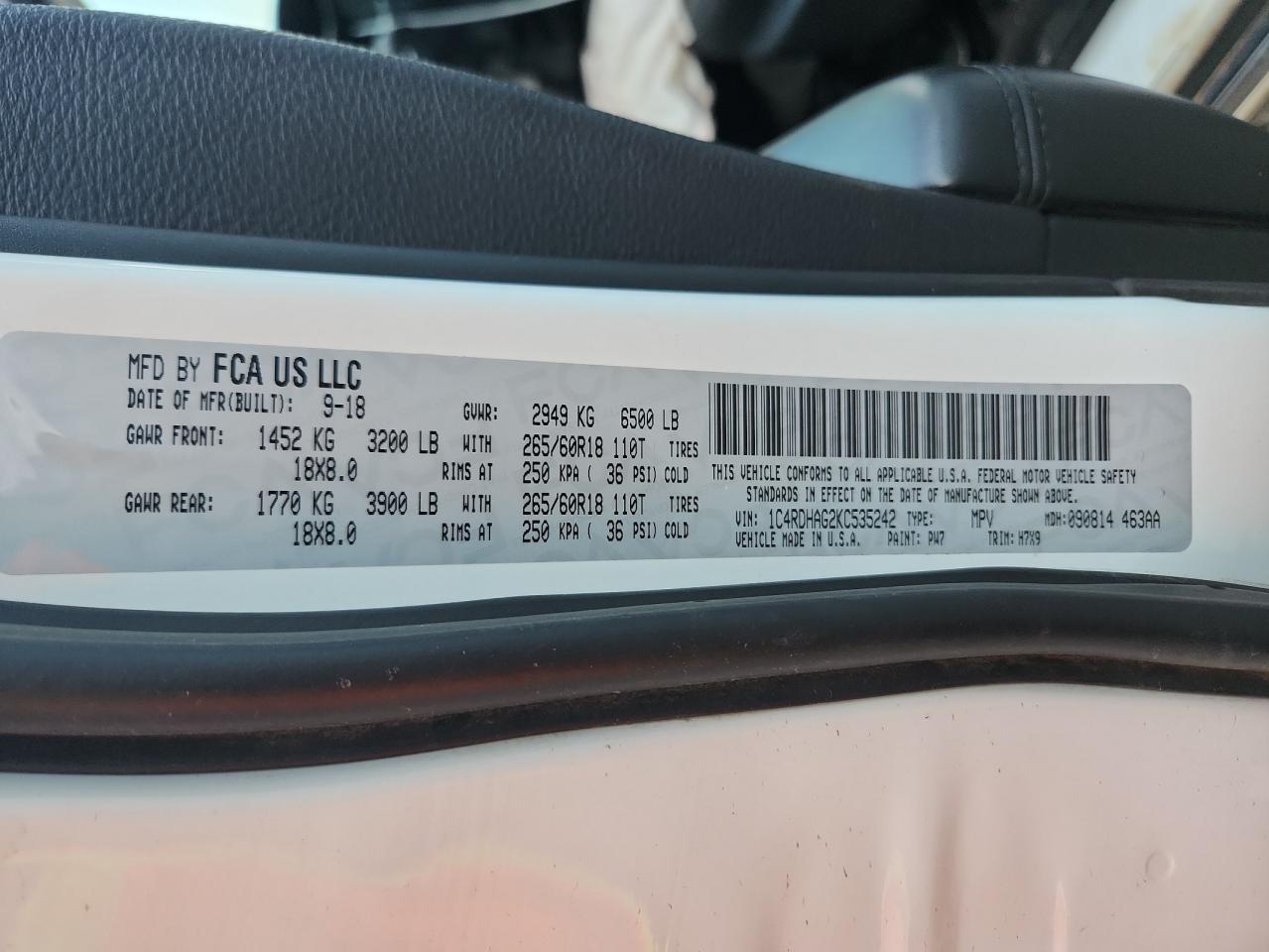 2019 Dodge Durango Sxt VIN: 1C4RDHAG2KC535242 Lot: 80971805