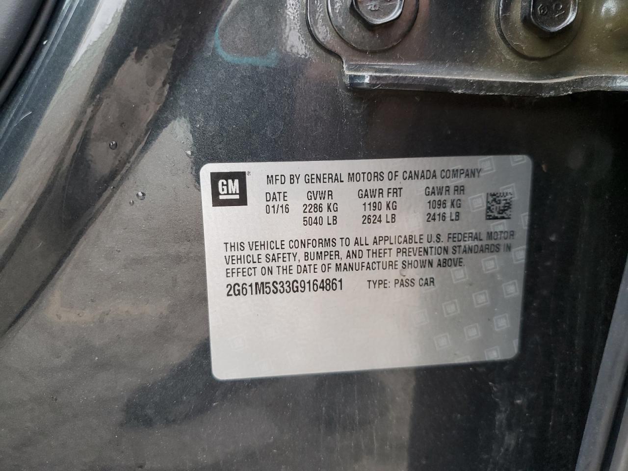 2016 Cadillac Xts Luxury Collection VIN: 2G61M5S33G9164861 Lot: 81427555