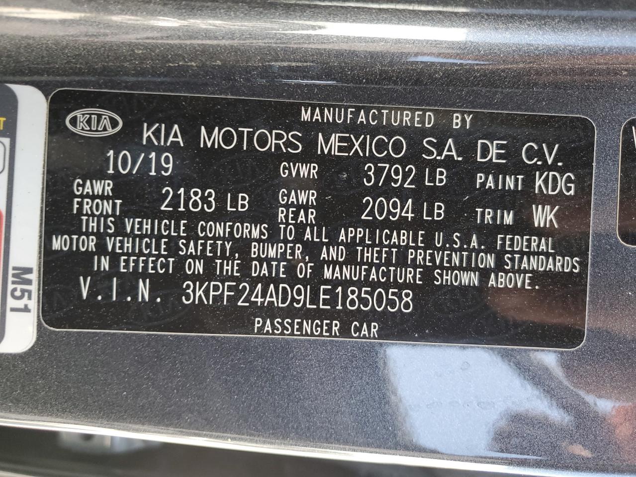 2020 Kia Forte Fe VIN: 3KPF24AD9LE185058 Lot: 80174825