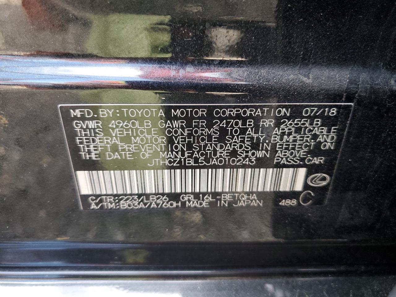 2018 Lexus Gs 350 Base VIN: JTHCZ1BL5JA010243 Lot: 71946135