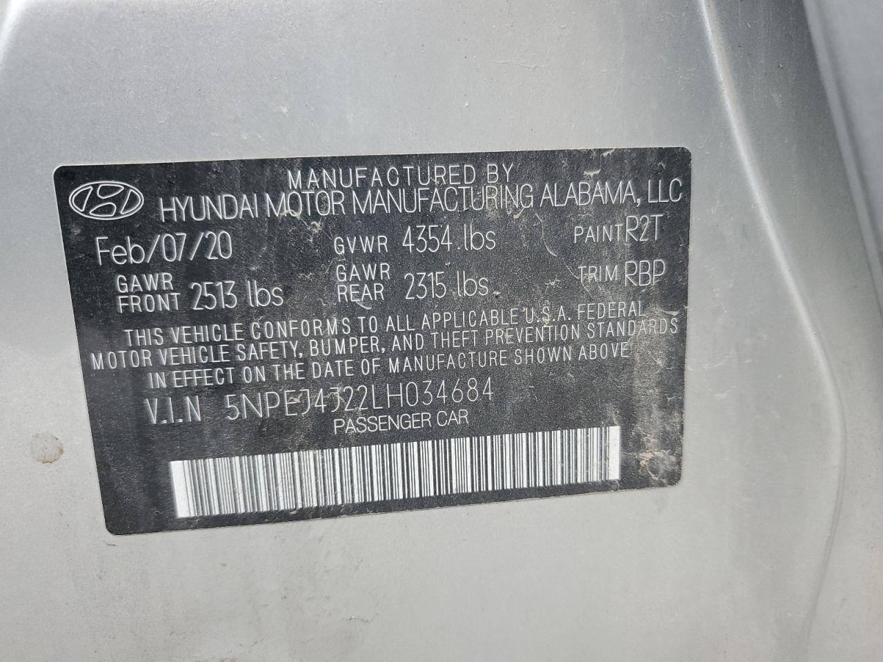2020 Hyundai Sonata Sel Plus VIN: 5NPEJ4J22LH034684 Lot: 70785135