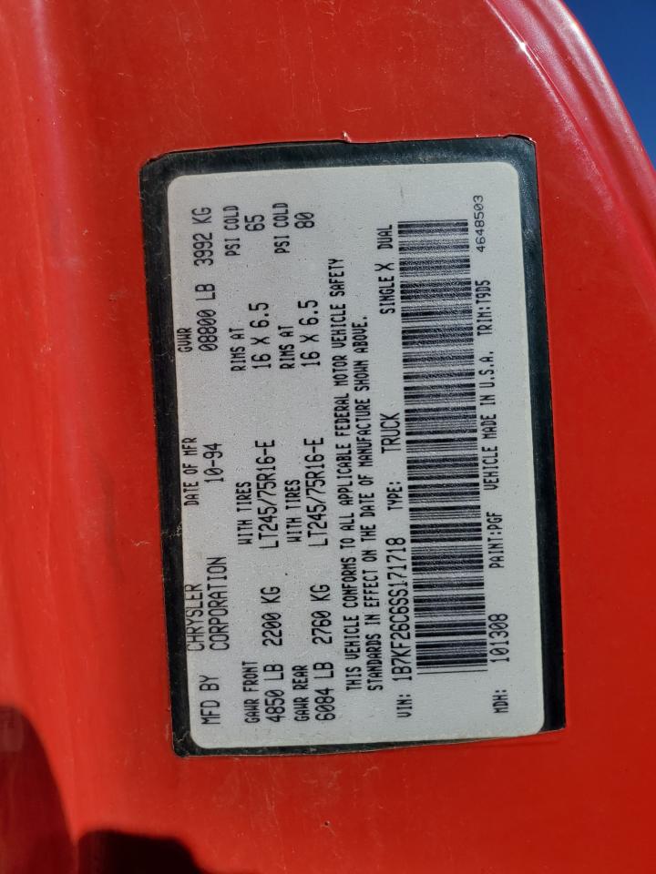 1995 Dodge Ram 2500 VIN: 1B7KF26C6SS171718 Lot: 84239555