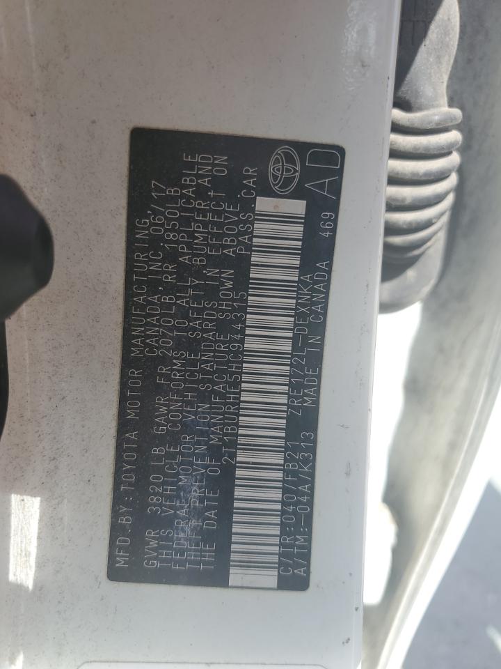 2017 Toyota Corolla L VIN: 2T1BURHE5HC944315 Lot: 81603135