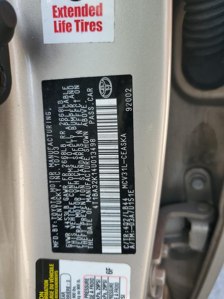 2004 Toyota Camry Se VIN: 4T1BA32K14U013498 Lot: 81336205