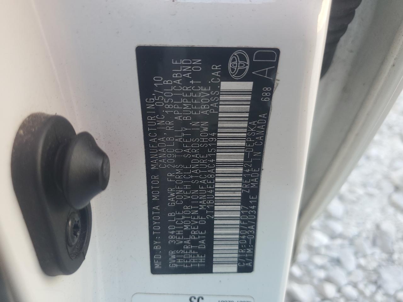 2010 Toyota Corolla Base VIN: 2T1BU4EE8AC415194 Lot: 80914235