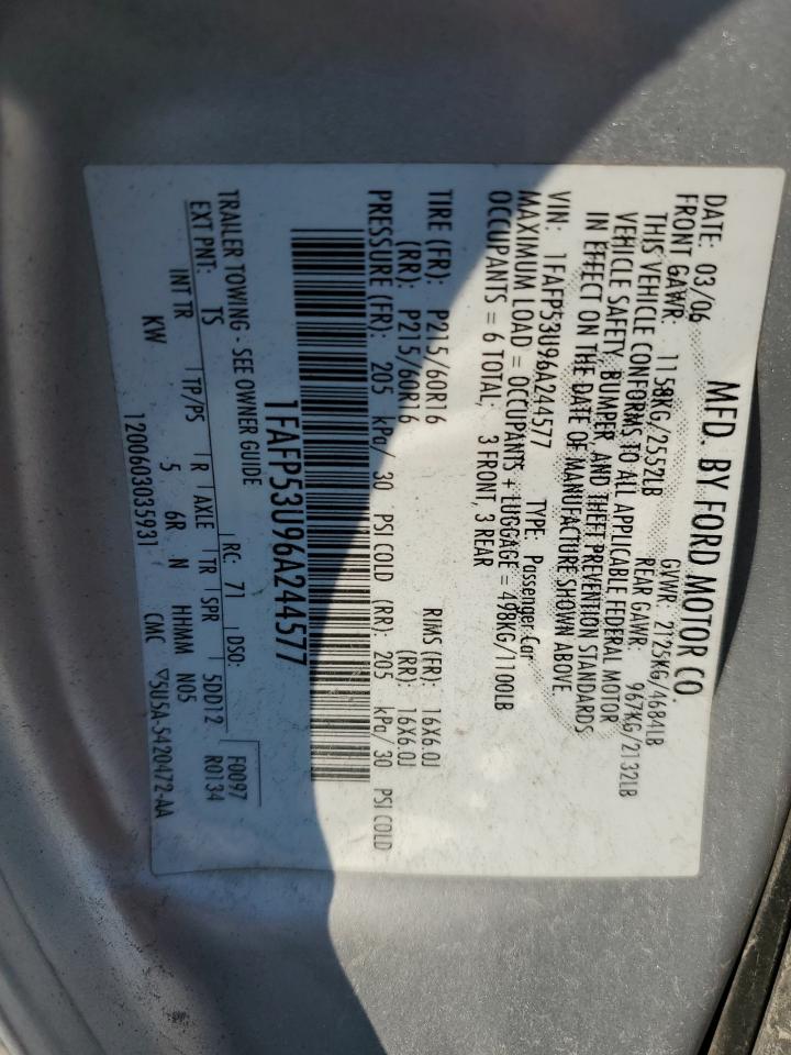 2006 Ford Taurus Se VIN: 1FAFP53U96A244577 Lot: 81005335
