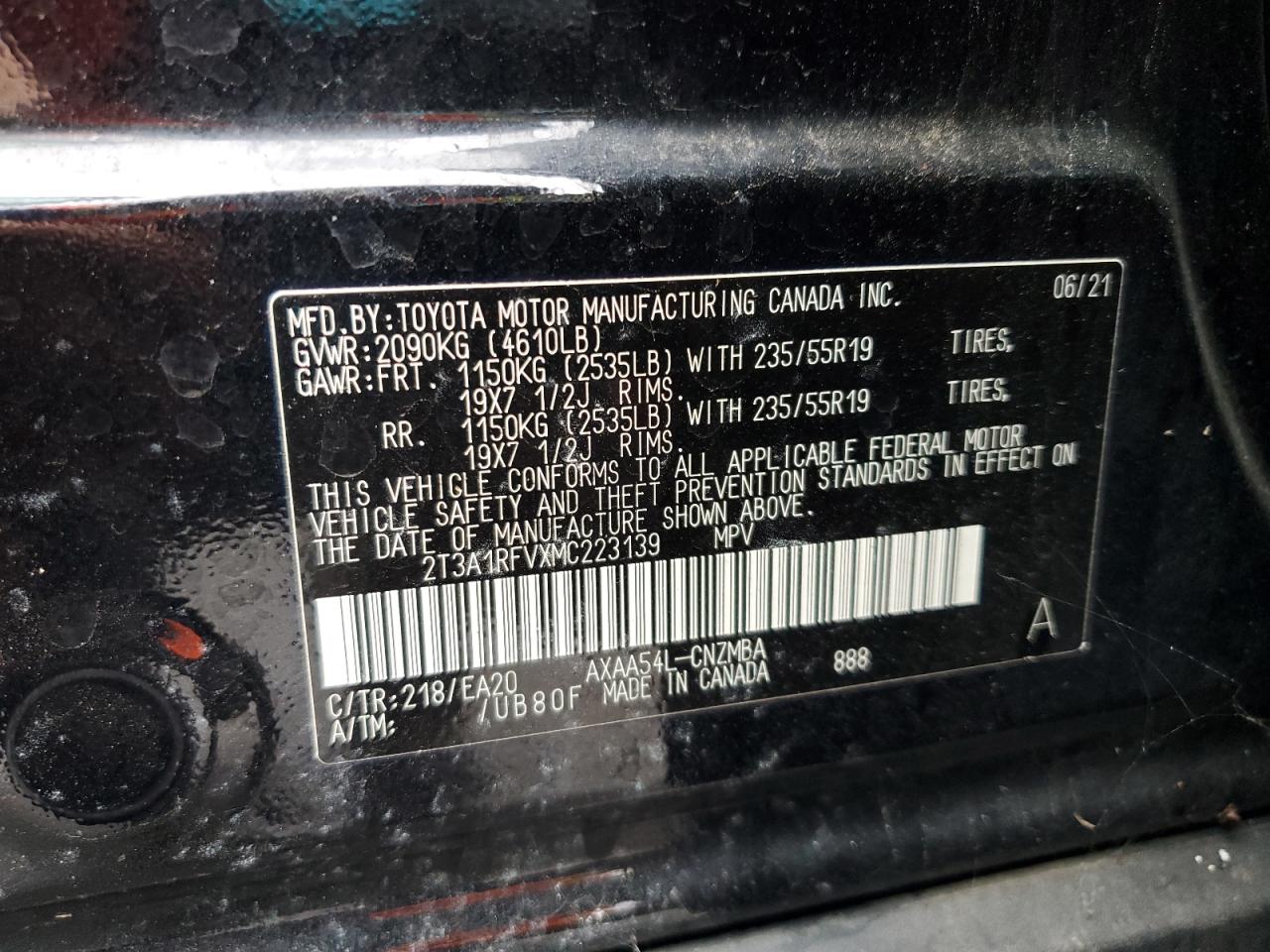 2021 Toyota Rav4 Xle Premium VIN: 2T3A1RFVXMC223139 Lot: 80112865