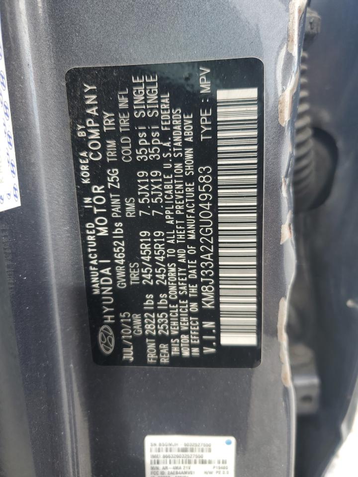 2016 Hyundai Tucson Limited VIN: KM8J33A22GU049583 Lot: 71206935