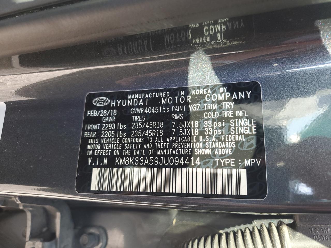 2018 Hyundai Kona Limited VIN: KM8K33A59JU094414 Lot: 80795815