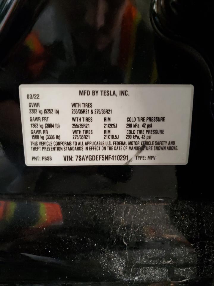 2022 Tesla Model Y VIN: 7SAYGDEF5NF410291 Lot: 80908175