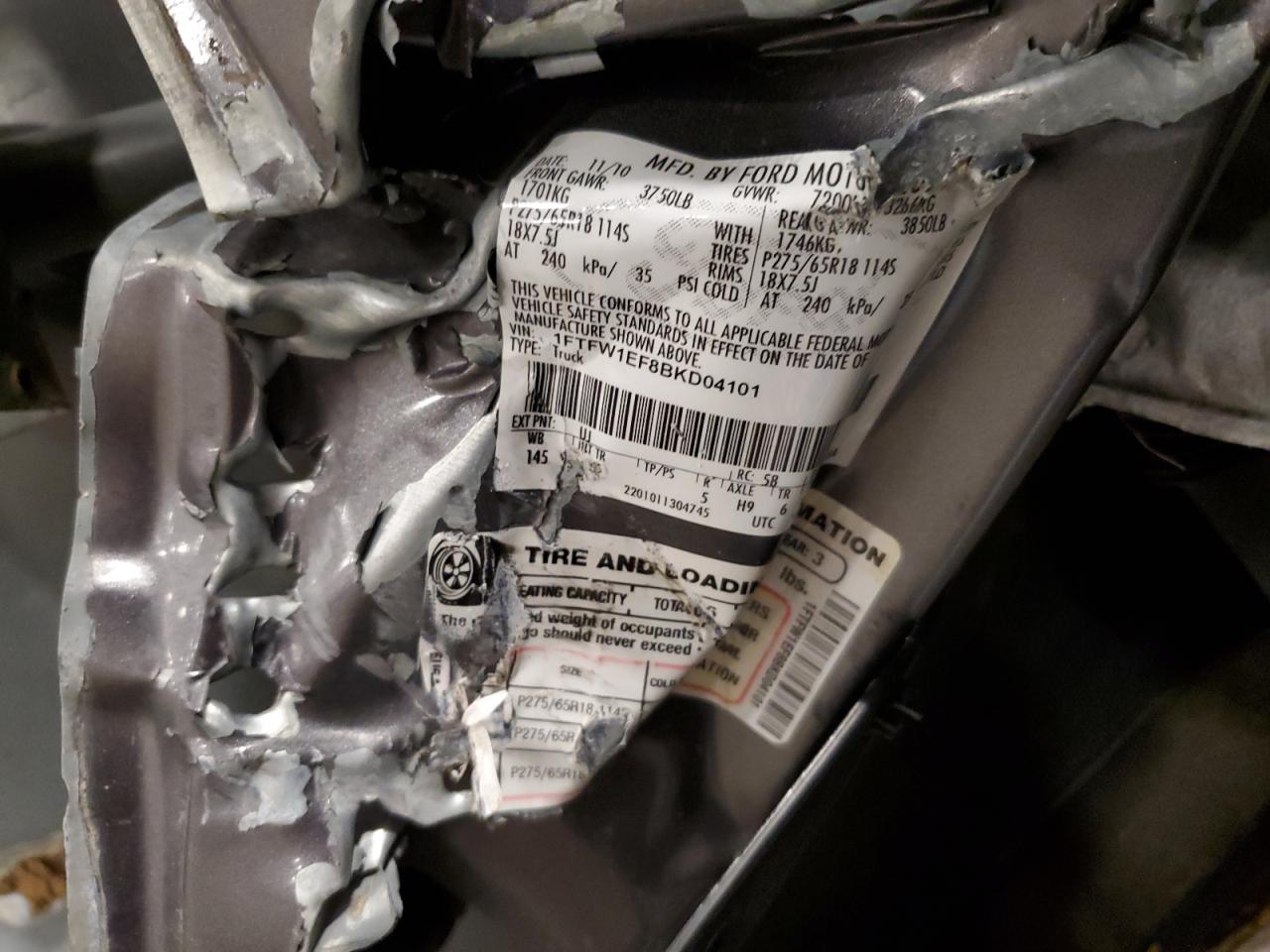 2011 Ford F150 Supercrew VIN: 1FTFW1EF8BKD04101 Lot: 81013085