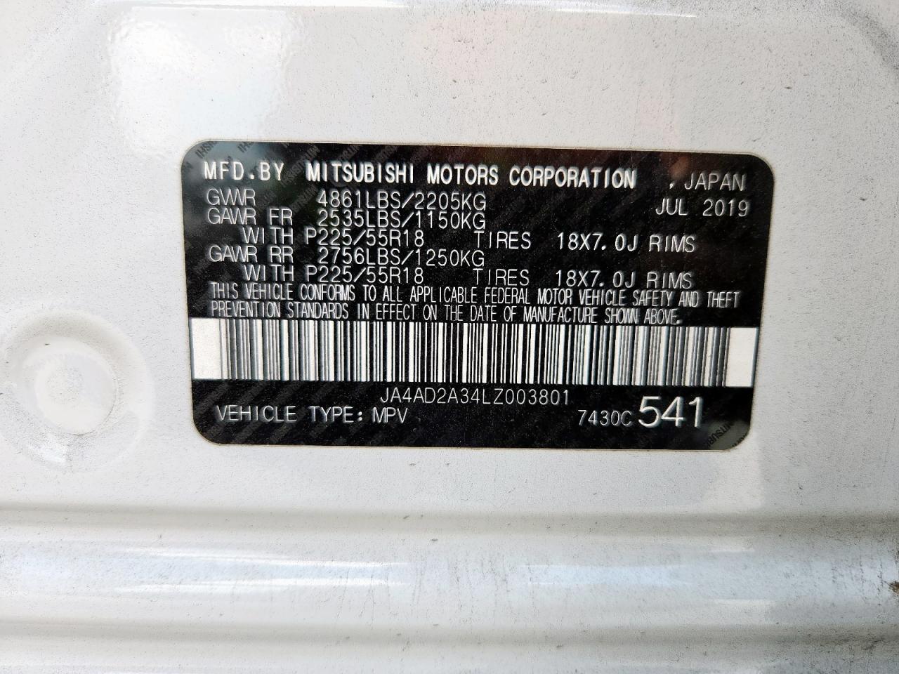 2020 Mitsubishi Outlander Es VIN: JA4AD2A34LZ003801 Lot: 71424695