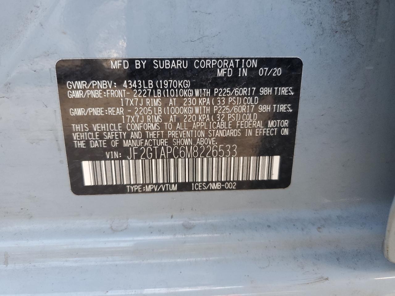 2021 Subaru Crosstrek Premium VIN: JF2GTAPC6M8226533 Lot: 80377615