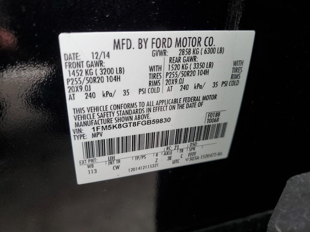 2015 Ford Explorer Sport VIN: 1FM5K8GT8FGB59830 Lot: 81668845