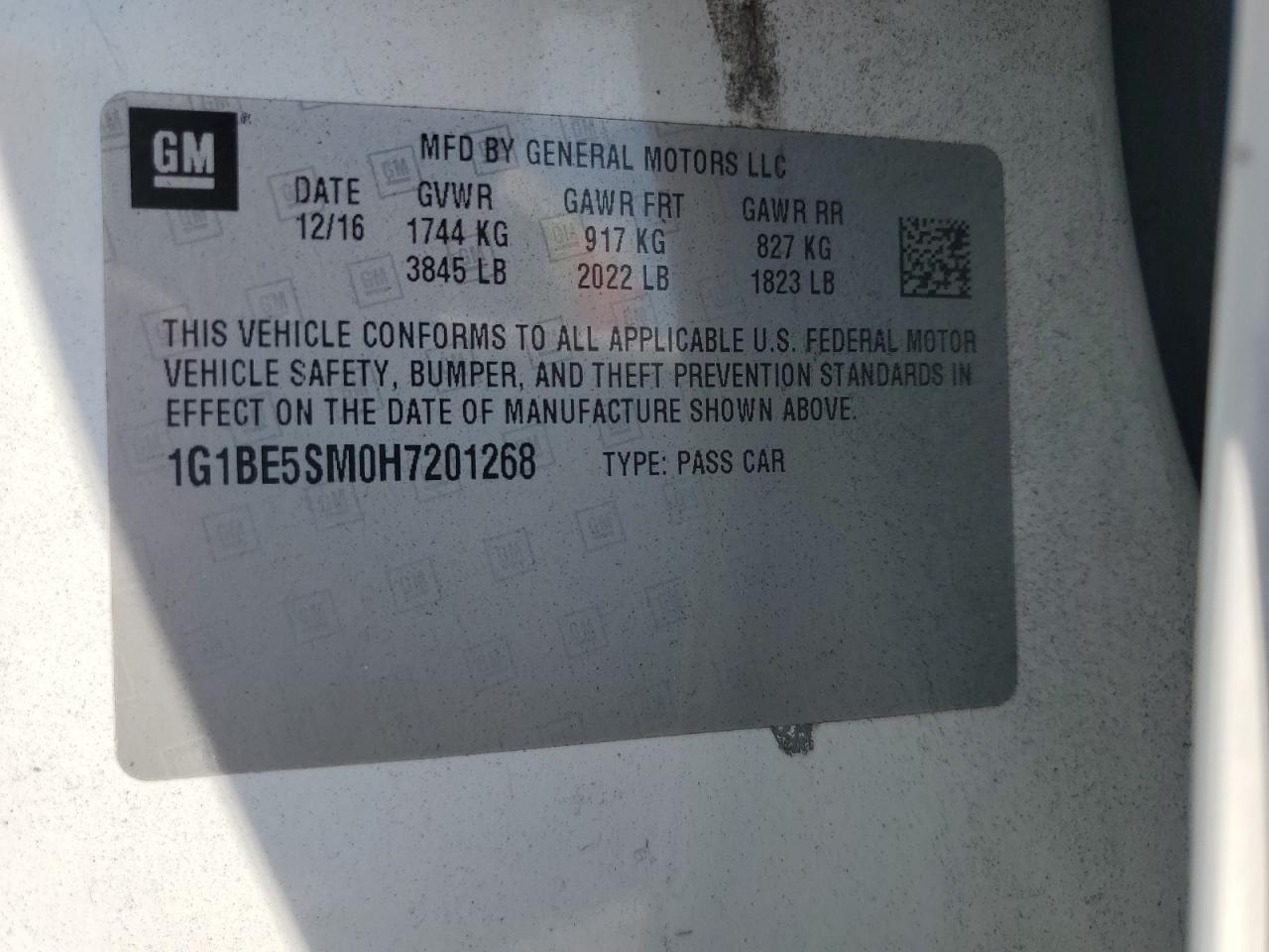 2017 Chevrolet Cruze Lt VIN: 1G1BE5SM0H7201268 Lot: 81480325