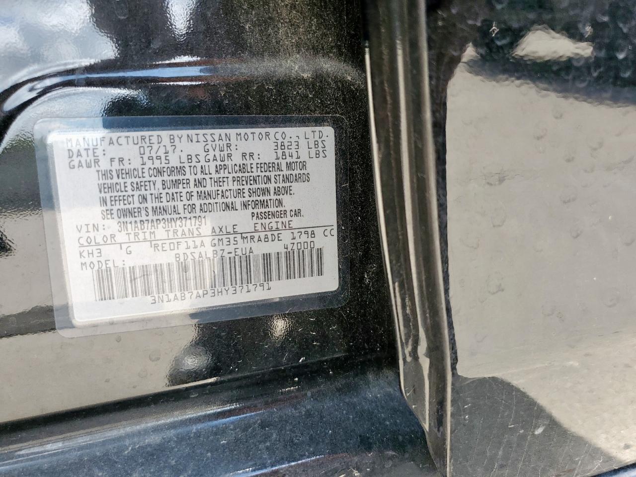 2017 Nissan Sentra S VIN: 3N1AB7AP3HY371791 Lot: 82072495