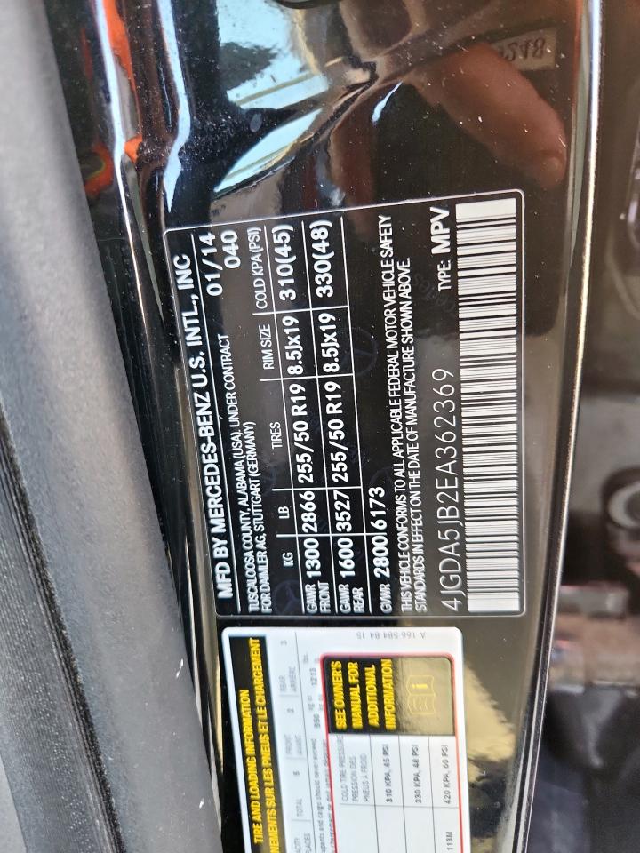 2014 Mercedes-Benz Ml 350 VIN: 4JGDA5JB2EA362369 Lot: 71455485