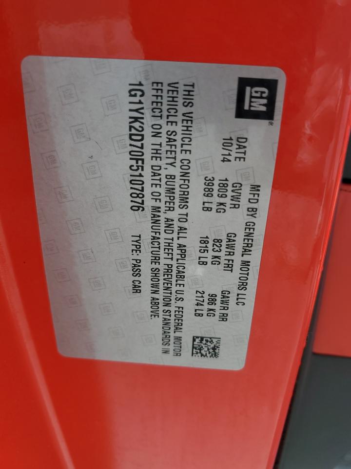 2015 Chevrolet Corvette Stingray Z51 2Lt VIN: 1G1YK2D70F5107876 Lot: 81824085