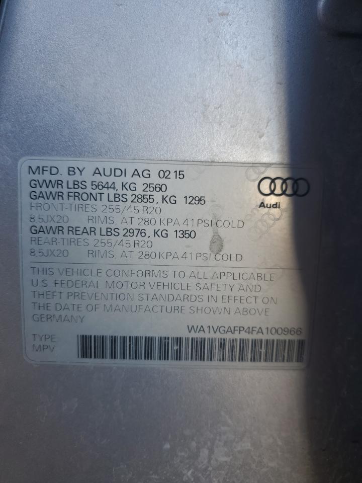 2015 Audi Sq5 Prestige VIN: WA1VGAFP4FA100966 Lot: 80312245