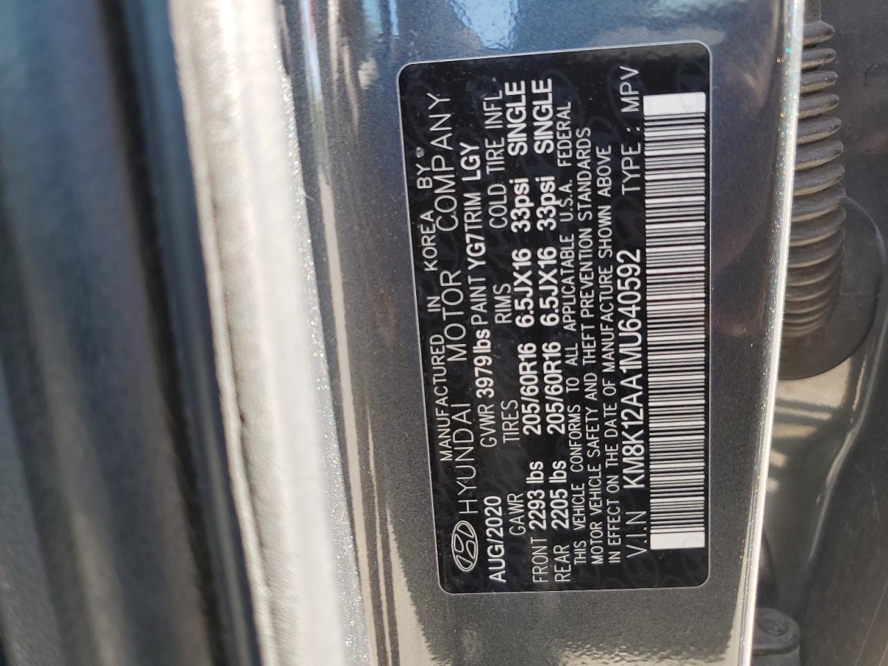 2021 Hyundai Kona Se VIN: KM8K12AA1MU640592 Lot: 71868685