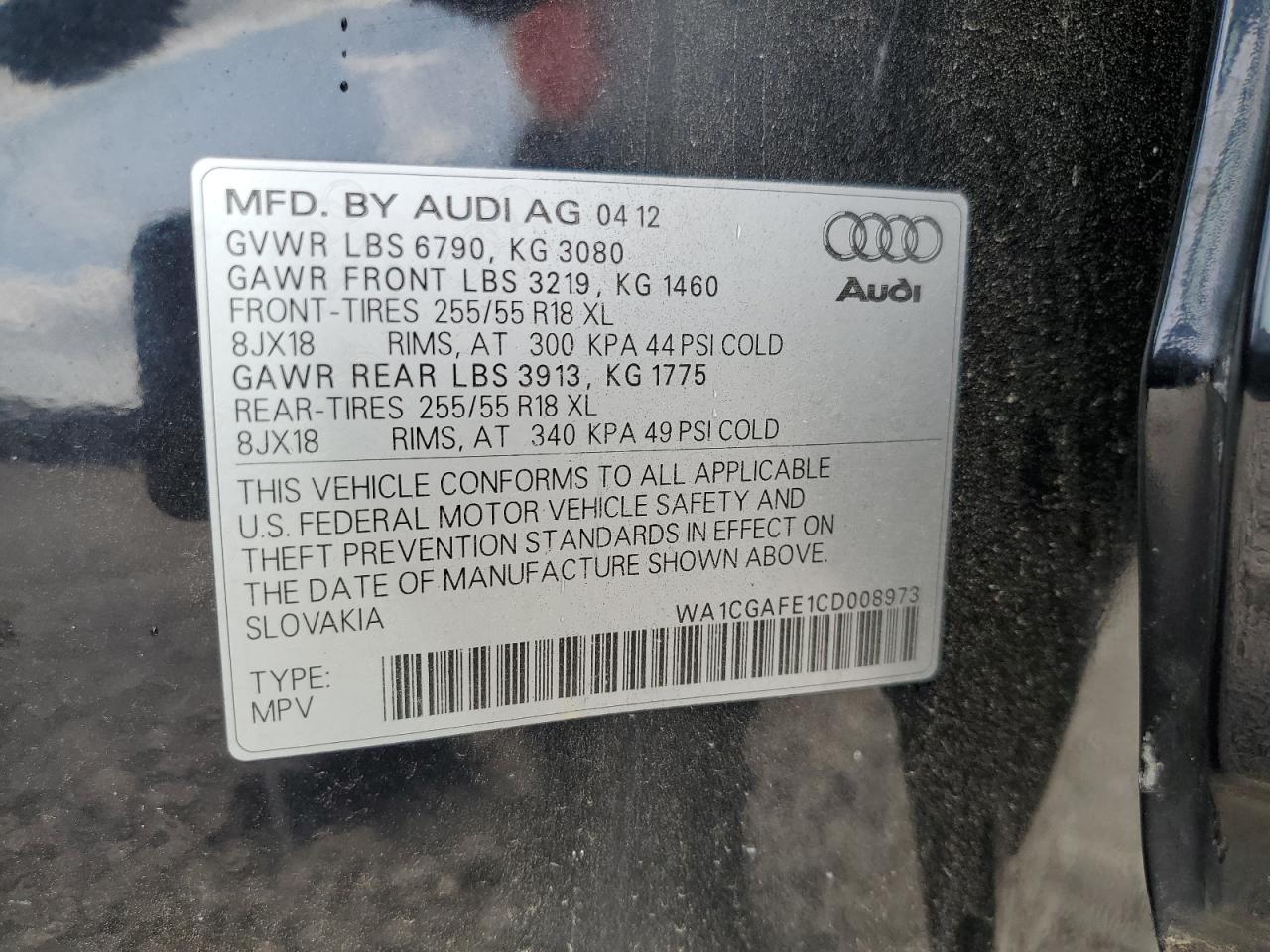 2012 Audi Q7 Premium VIN: WA1CGAFE1CD008973 Lot: 81542285