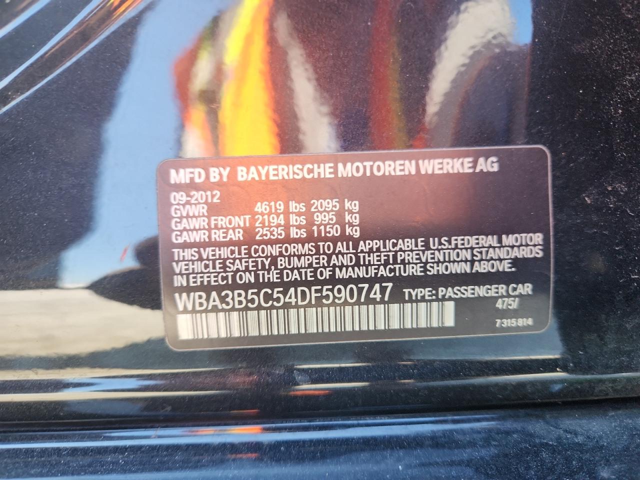 2013 BMW 328 Xi Sulev VIN: WBA3B5C54DF590747 Lot: 81639555