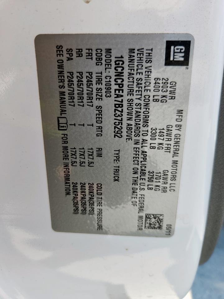 2011 Chevrolet Silverado C1500 VIN: 1GCNCPEA7BZ375292 Lot: 81113905