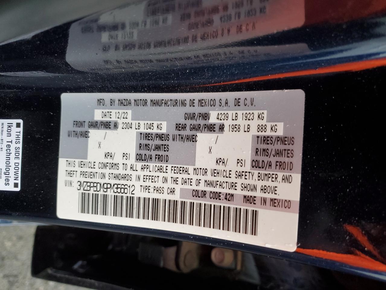 2023 Mazda 3 Premium VIN: 3MZBPBDM9PM356612 Lot: 81196055