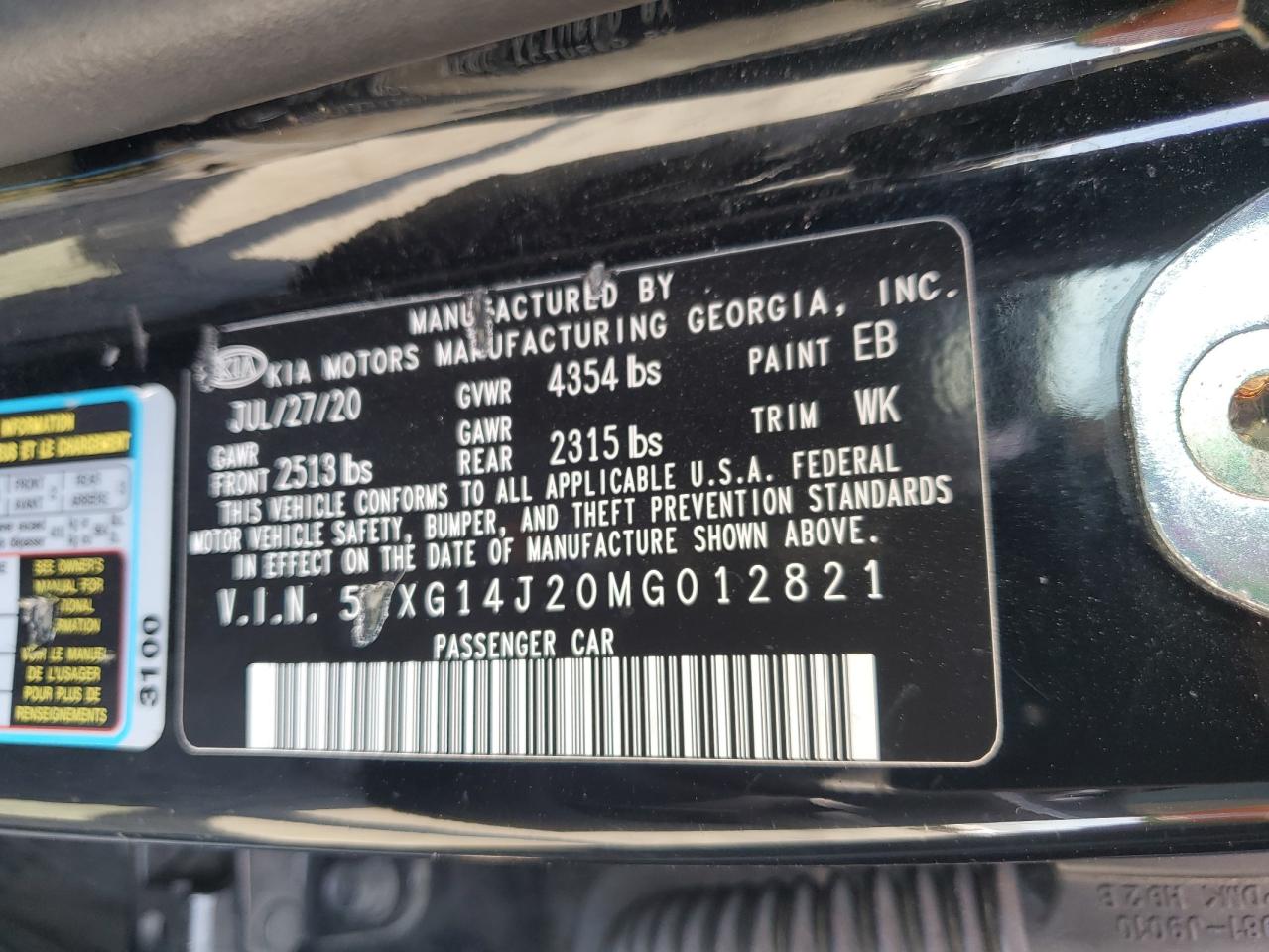 2021 Kia K5 Lxs VIN: 5XXG14J20MG012821 Lot: 81132325