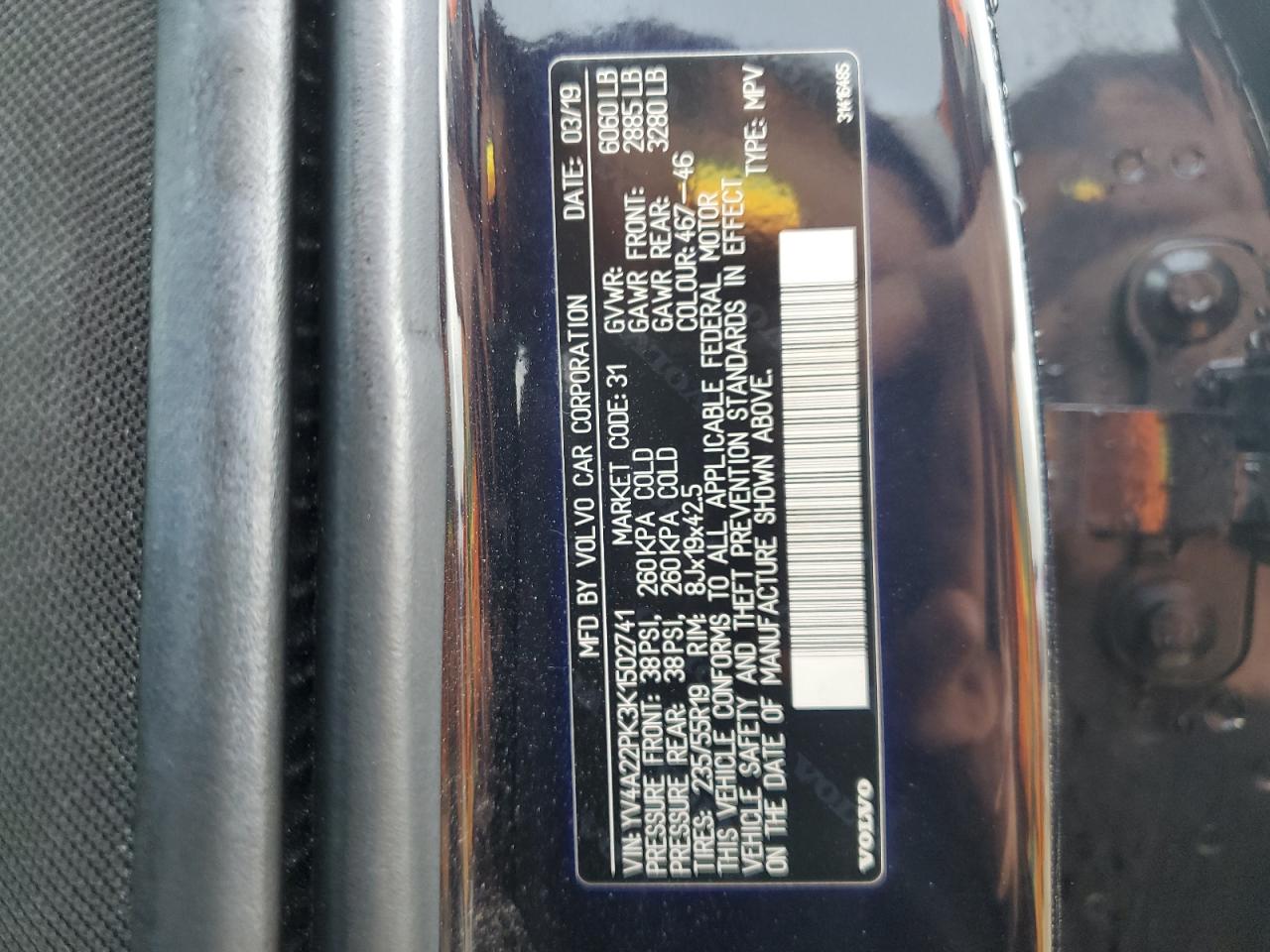 2019 Volvo Xc90 T6 Momentum VIN: YV4A22PK3K1502741 Lot: 83824015