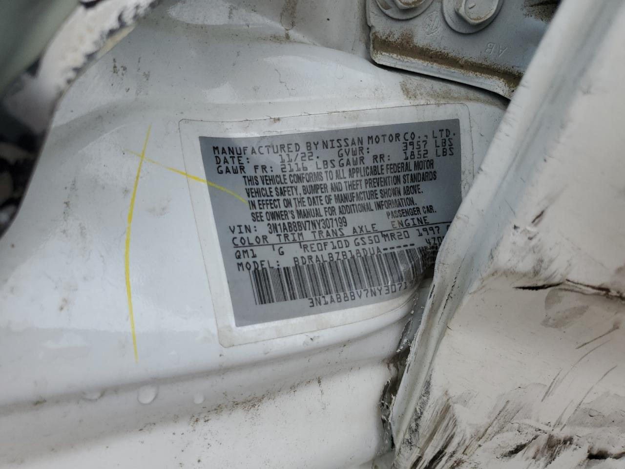 2022 Nissan Sentra S VIN: 3N1AB8BV7NY307199 Lot: 84050045