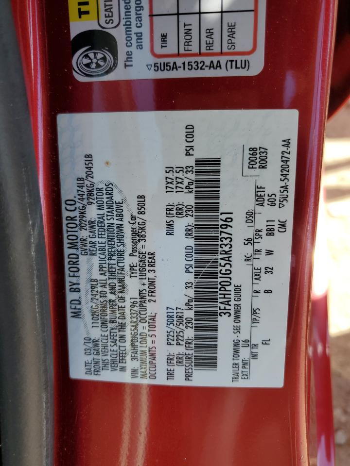 2010 Ford Fusion Sel VIN: 3FAHP0JG5AR337961 Lot: 81967735