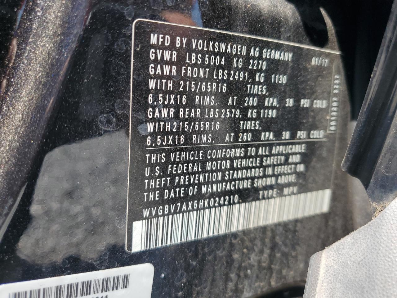 2017 Volkswagen Tiguan S VIN: WVGBV7AX5HK024210 Lot: 80999615