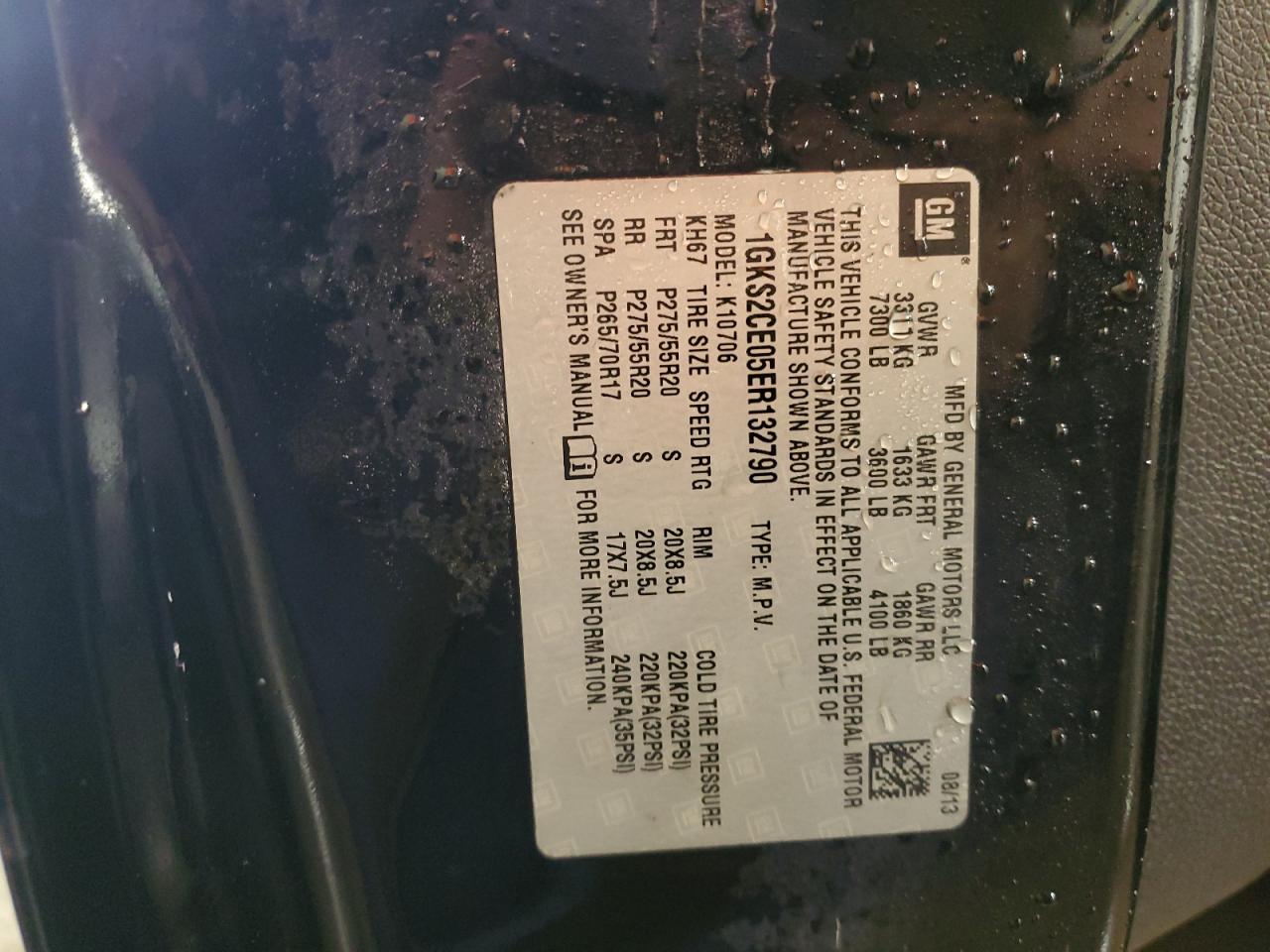 2014 GMC Yukon Slt VIN: 1GKS2CE05ER132790 Lot: 84201805