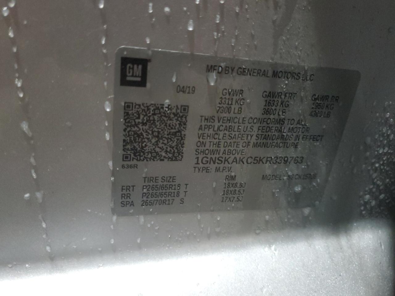 2019 Chevrolet Tahoe K1500 Ls VIN: 1GNSKAKC5KR339763 Lot: 81207125