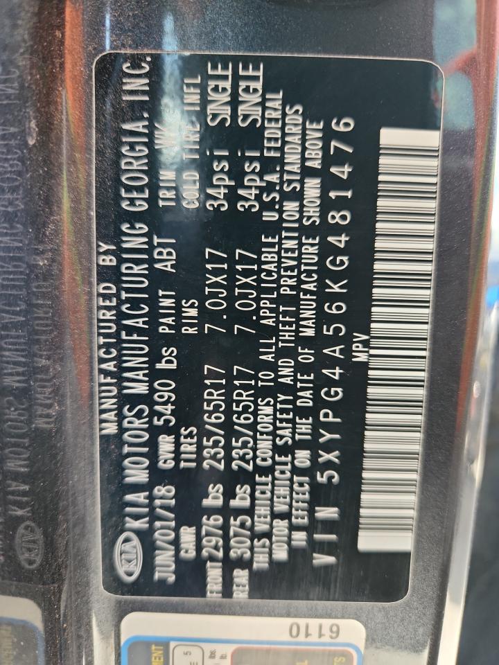 2019 Kia Sorento Lx VIN: 5XYPG4A56KG481476 Lot: 81665745