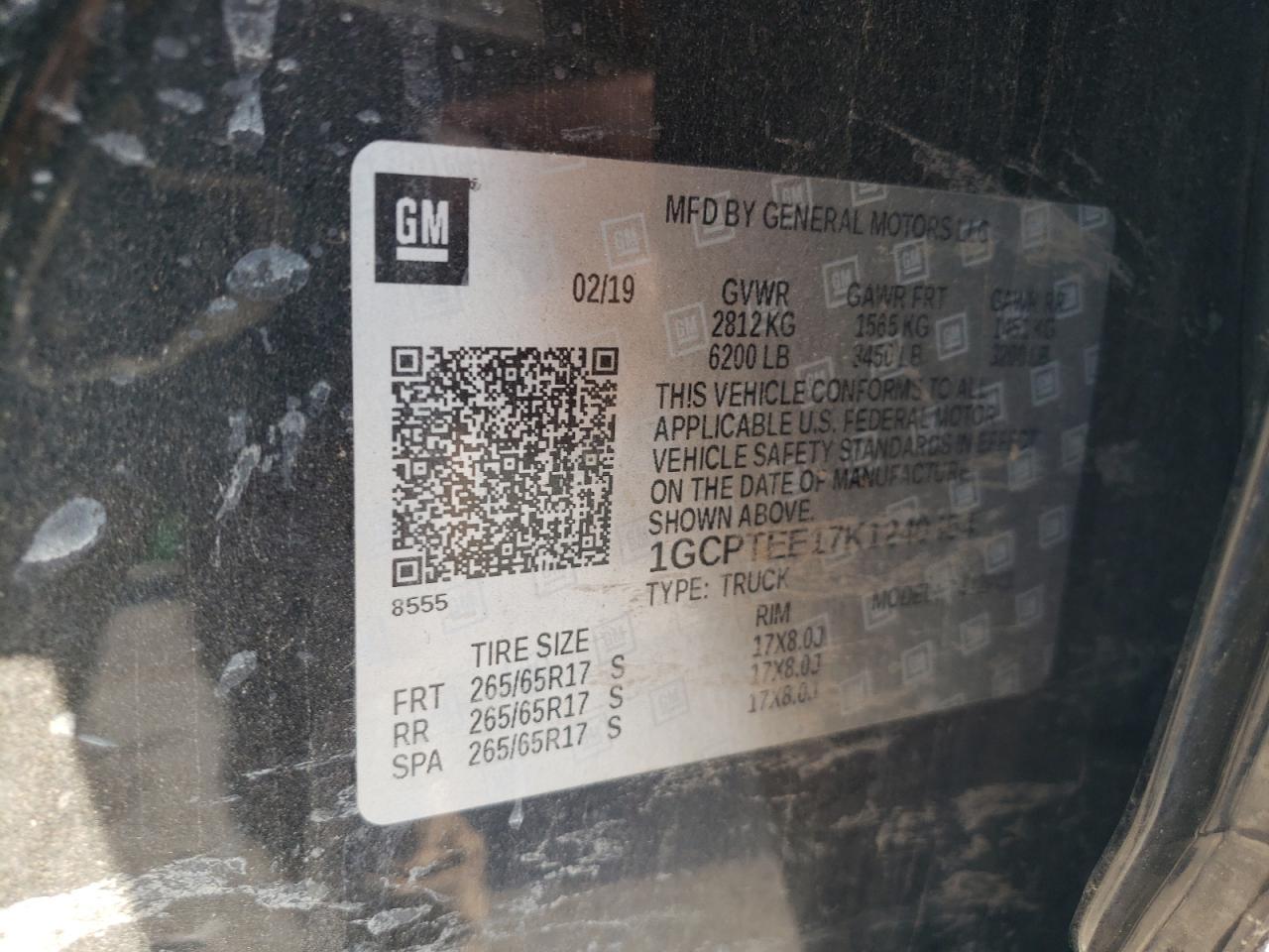 2019 Chevrolet Colorado Zr2 VIN: 1GCPTEE17K1240454 Lot: 71536545