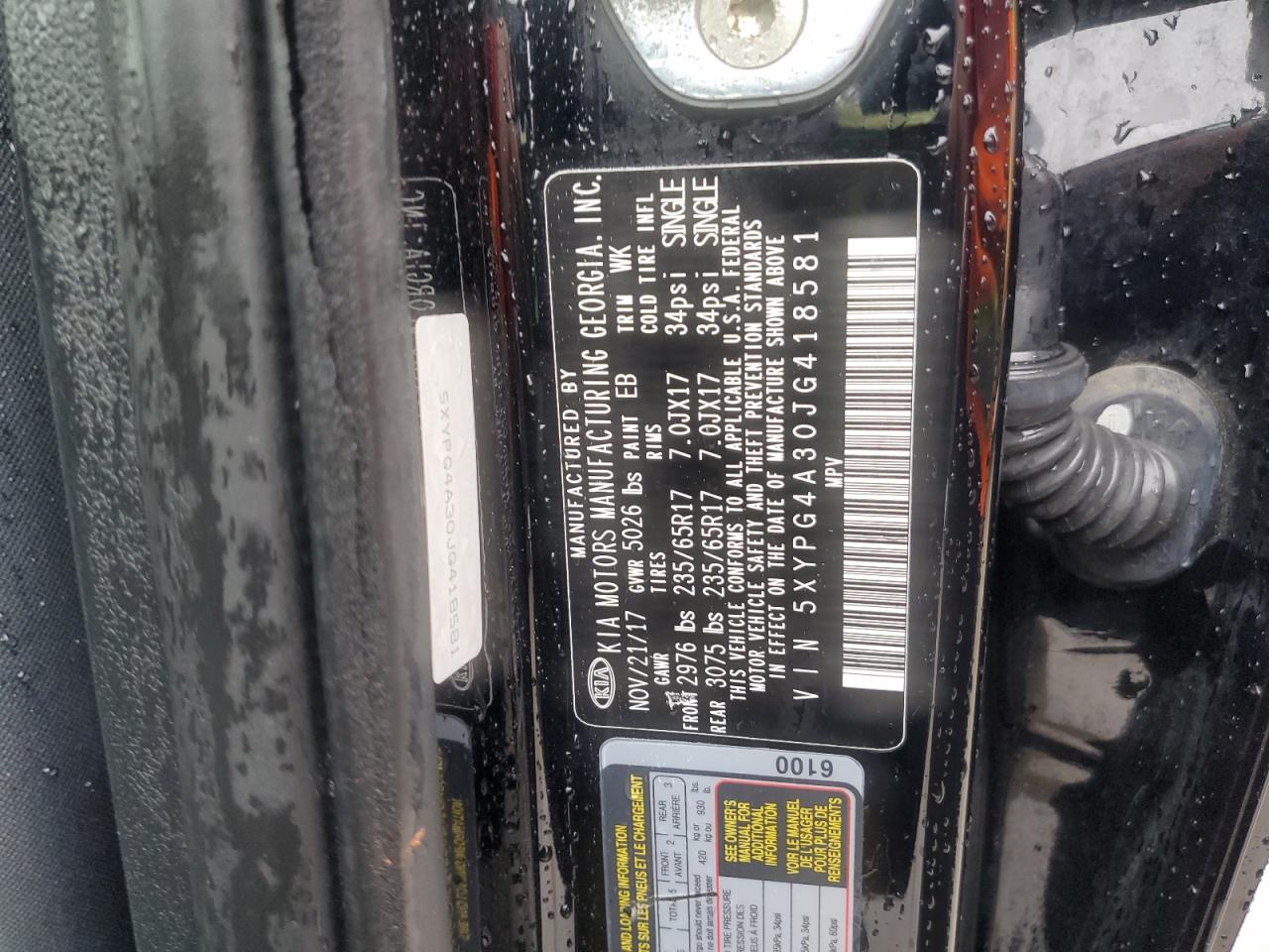 2018 Kia Sorento Lx VIN: 5XYPG4A30JG418581 Lot: 83829895