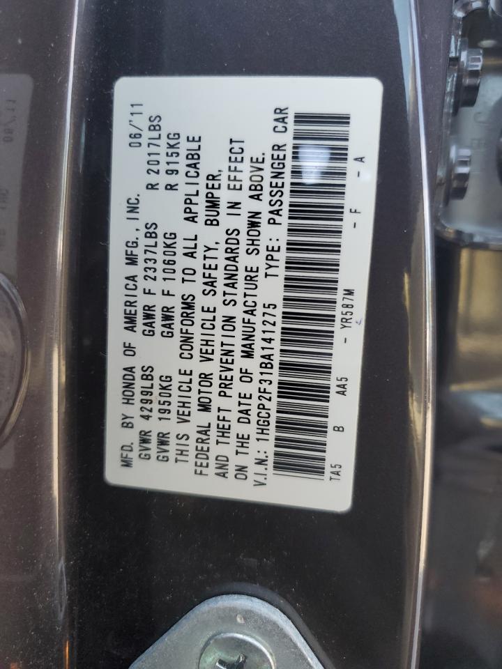 2011 Honda Accord Lx VIN: 1HGCP2F31BA141275 Lot: 80350375