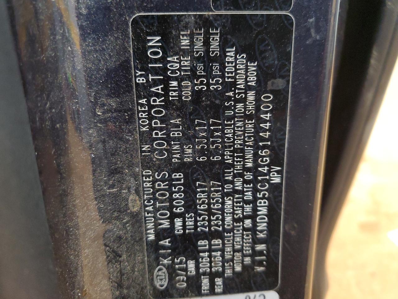 2016 Kia Sedona Lx VIN: KNDMB5C14G6144400 Lot: 82028815