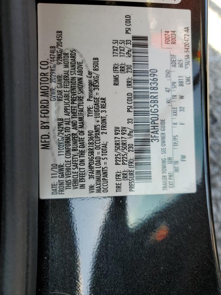 2011 Ford Fusion Sel VIN: 3FAHP0JG5BR183690 Lot: 83834405