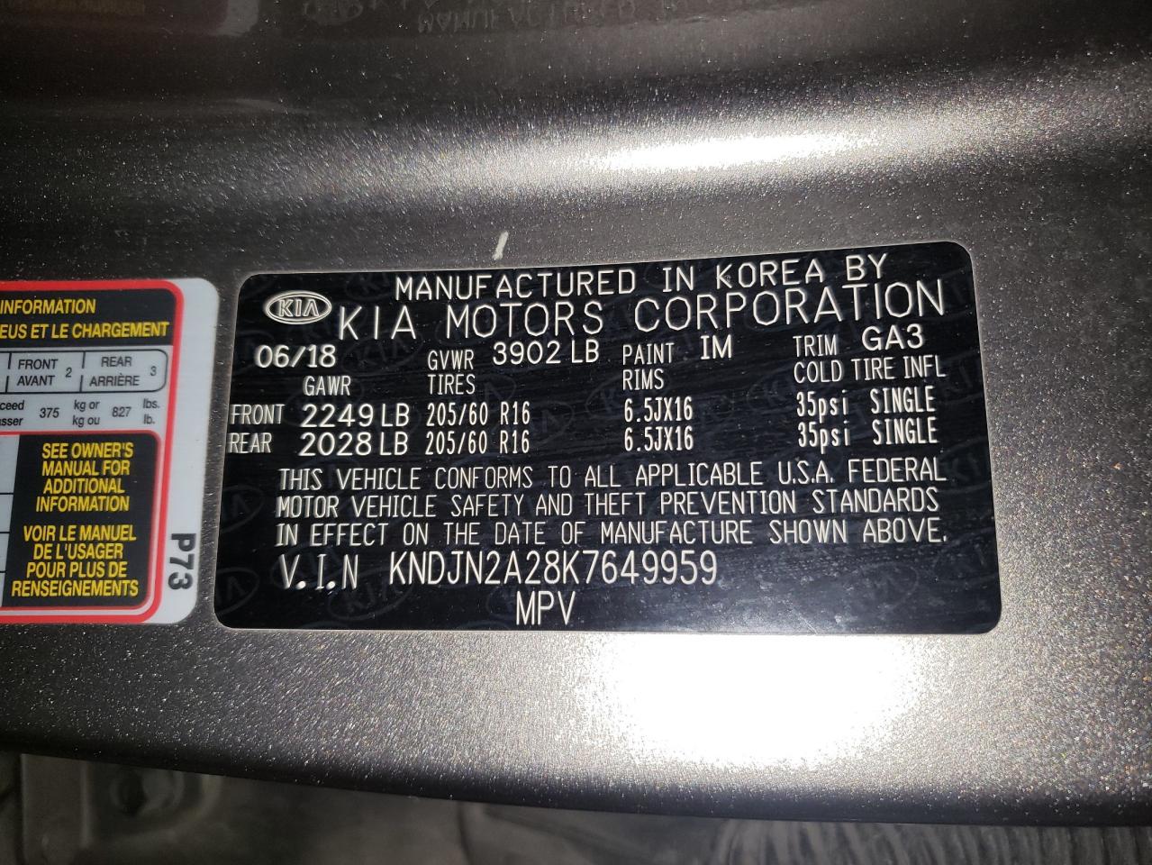 2019 Kia Soul VIN: KNDJN2A28K7649959 Lot: 71279145