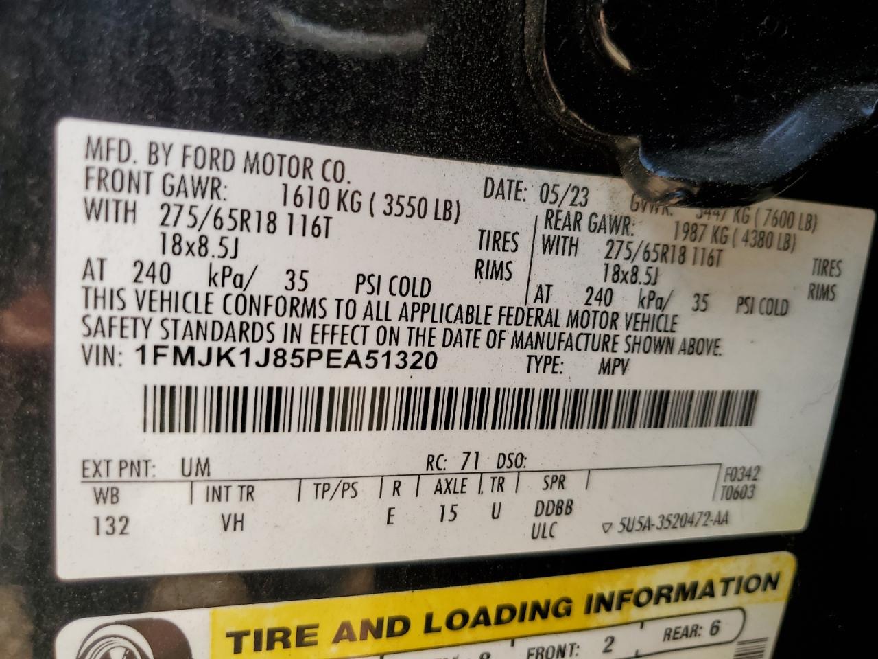 2023 Ford Expedition Max Xlt VIN: 1FMJK1J85PEA51320 Lot: 72043045