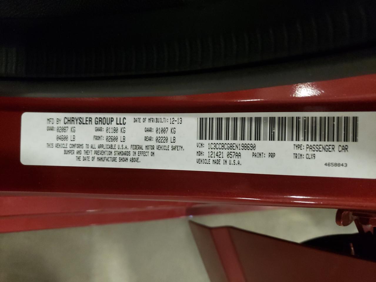 2014 Chrysler 200 Limited VIN: 1C3CCBCG8EN198690 Lot: 80264985