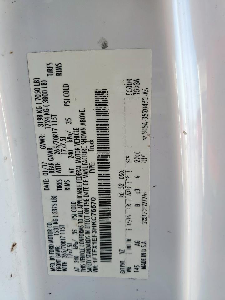 2017 Ford F150 Super Cab VIN: 1FTFX1EF3HKC76570 Lot: 82117855