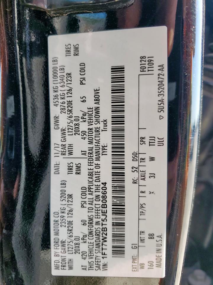 2018 Ford F250 Super Duty VIN: 1FT7W2BT5JEB08604 Lot: 84177995