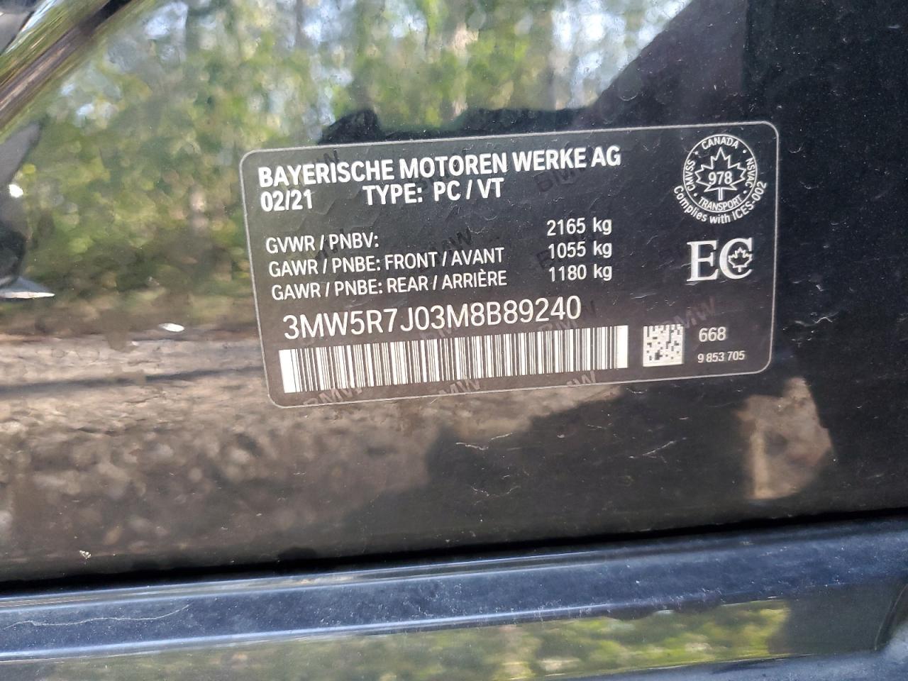 2021 BMW 330Xi VIN: 3MW5R7J03M8B89240 Lot: 71486735