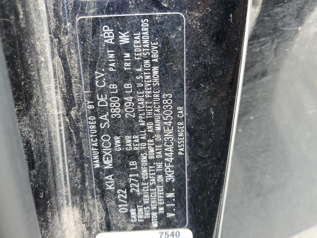 2022 Kia Forte Gt VIN: 3KPF44AC3NE450383 Lot: 84438325