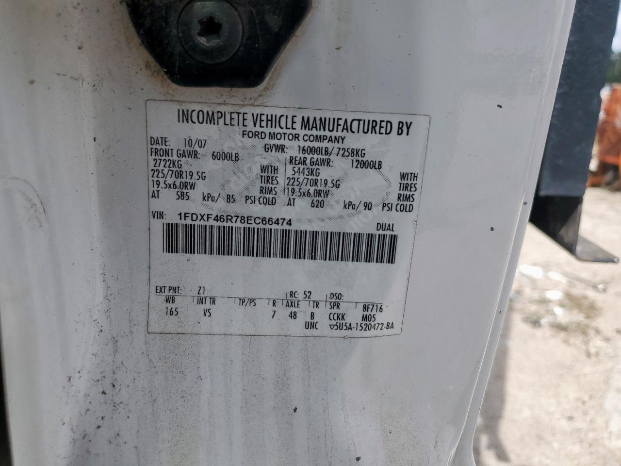 2008 Ford F450 Super Duty VIN: 1FDXF46R78EC66474 Lot: 81024905