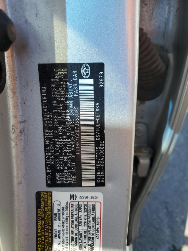 2007 Toyota Camry Le VIN: 4T1BK46K07U553085 Lot: 80307845